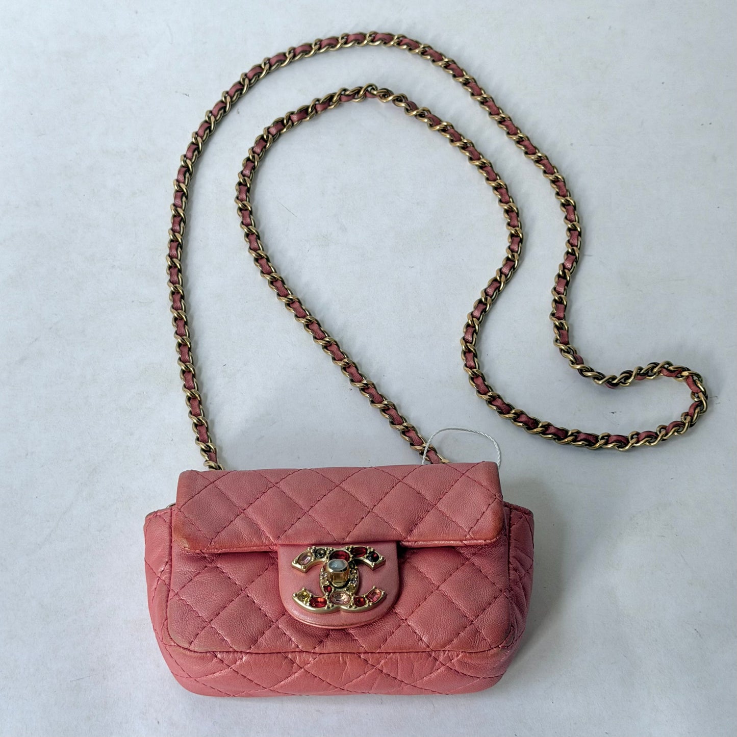 Chanel Pink Micro Mini Rhinestone Flap Crossbody Bag