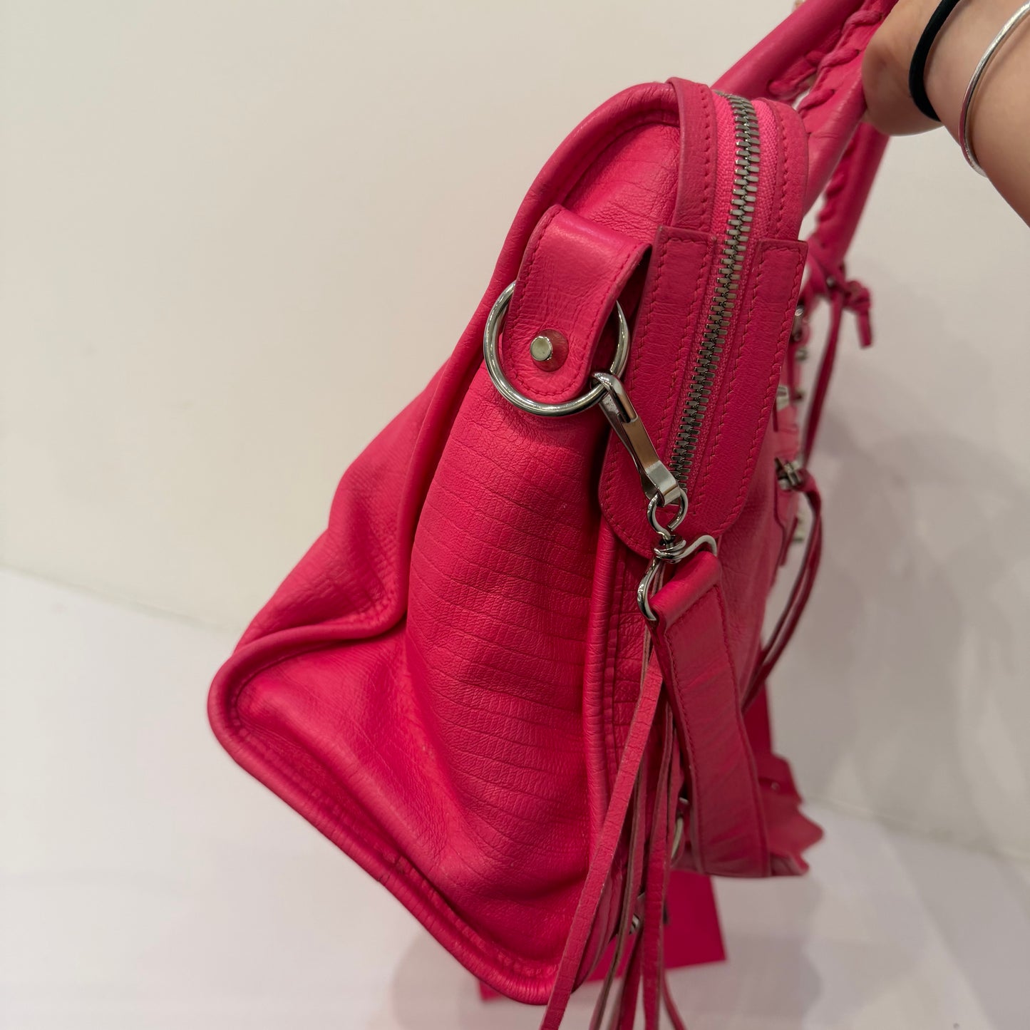 Balenciaga Neon Pink Leather Lizard Embossed Agneau Hardware Medium Le City Bag