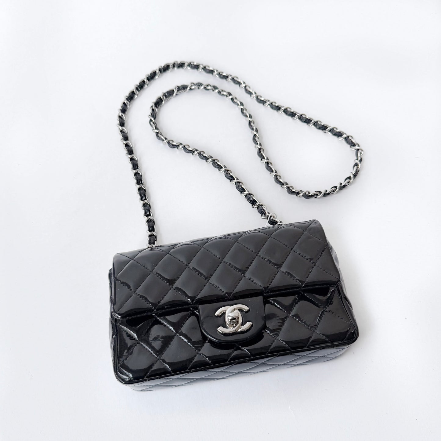 Chanel 2014 Black Patent Leather Mini Crossbody Flap Bag