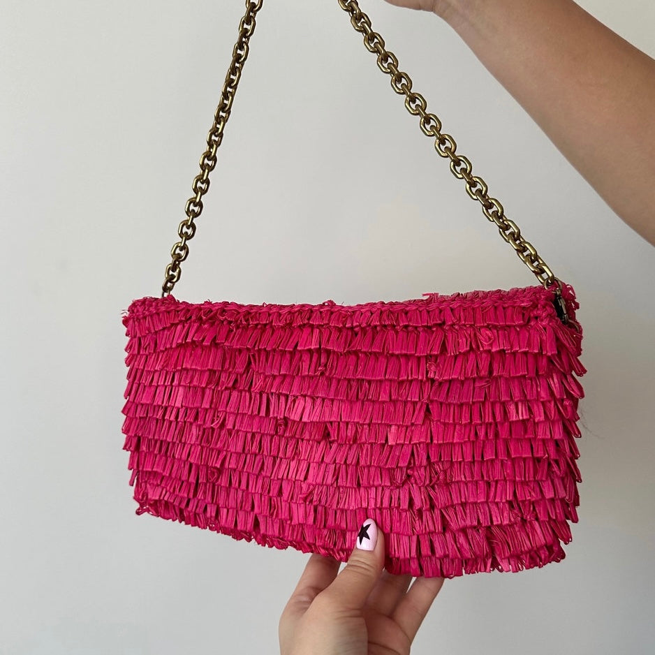 Balenciaga Woven Pink & Beige Panier Large Basket Rafia Tote w/ Mirror