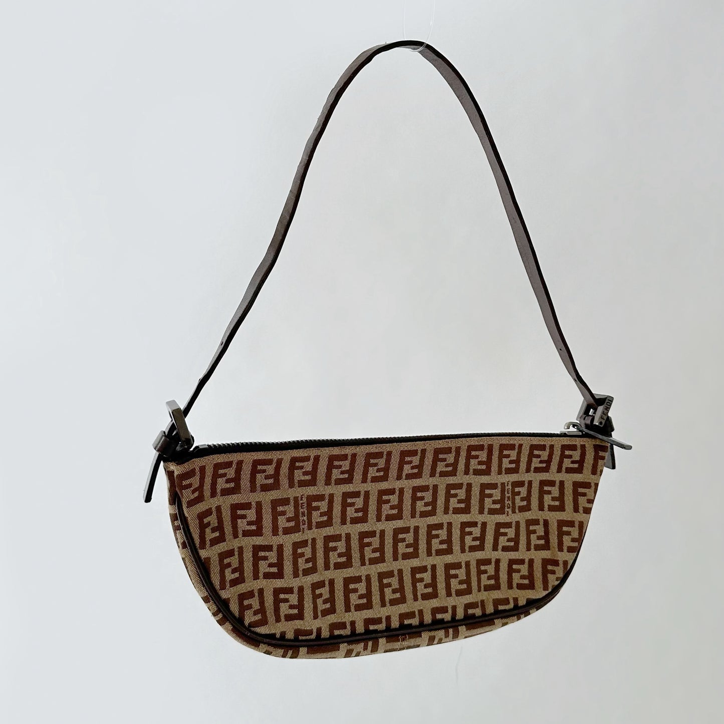 Fendi Brown Zucchino Shoulder Bag w/ Leather Strap