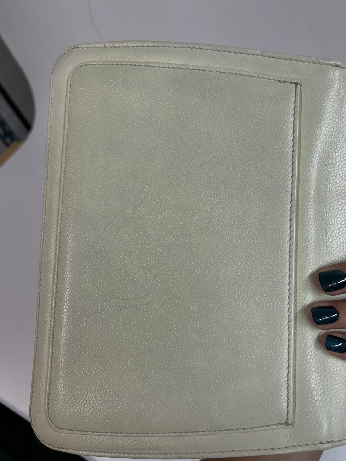 Chanel White Caviar Turnlock Shoulder Bag