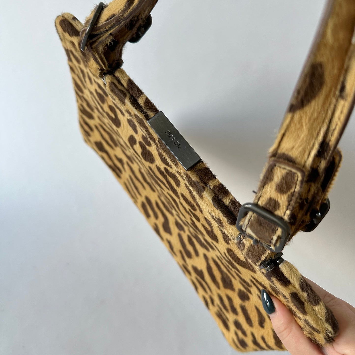 Prada Cheetah Printed Ponyhair Shoulder Bag