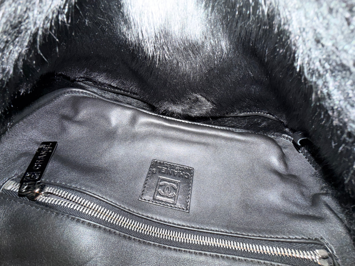 Chanel Black Suede & Fur Vertical Flap