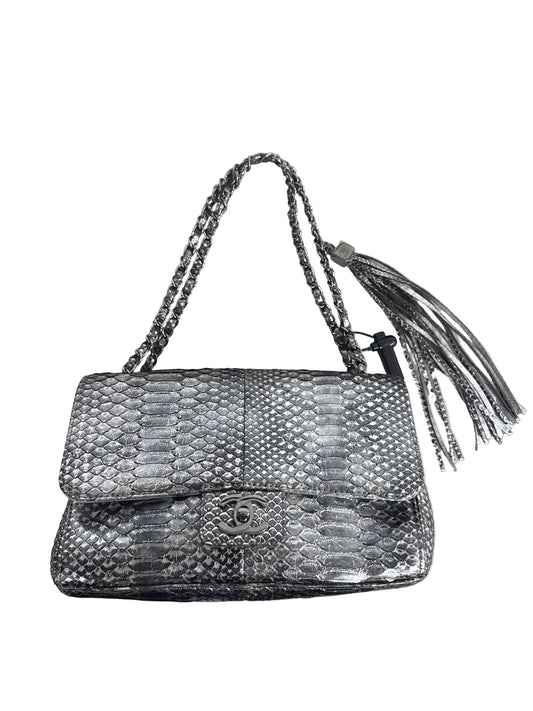 Chanel 2007 Silver Python Soho Tassel Flap Bag