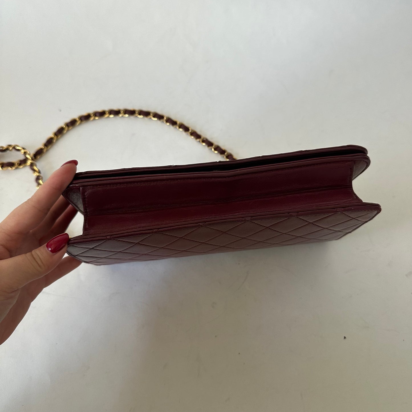 Chanel Burgundy Lambskin 80’s Full Flap Bag