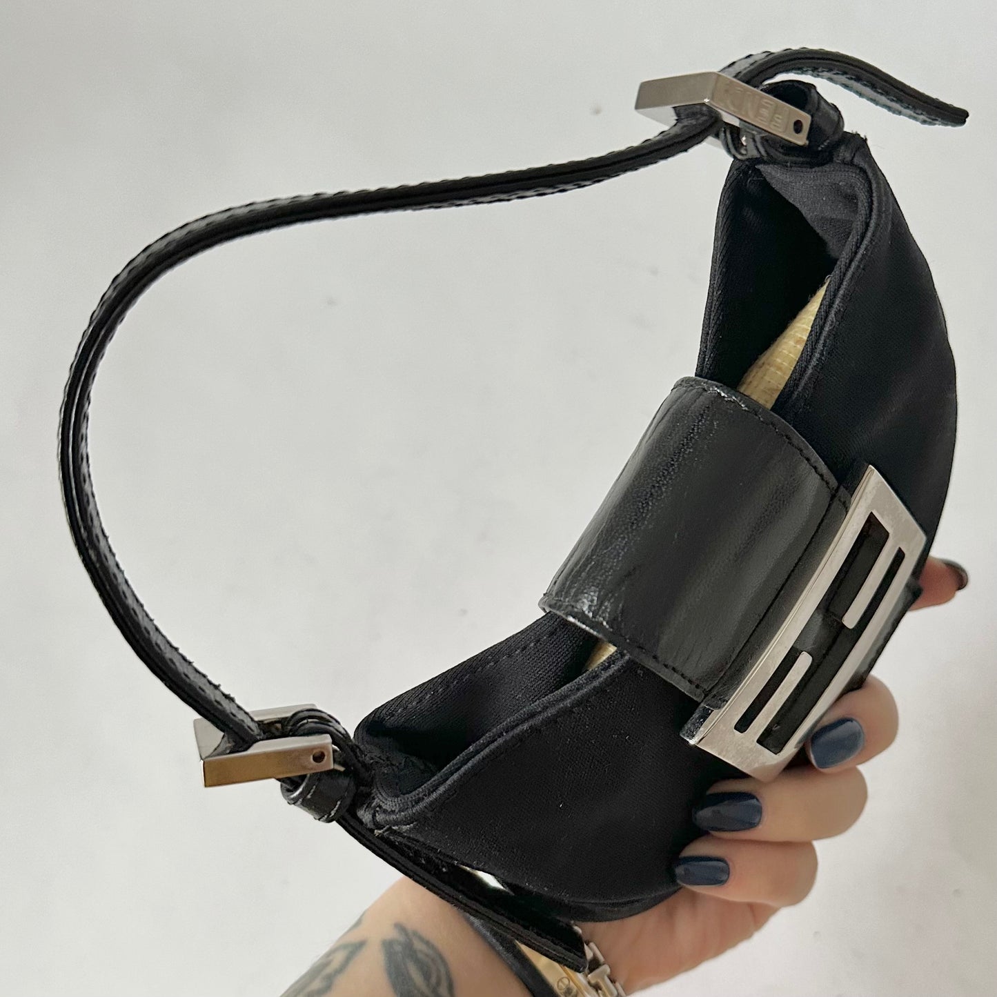 Fendi Black Neoprene Croissant Baguette Mini Bag