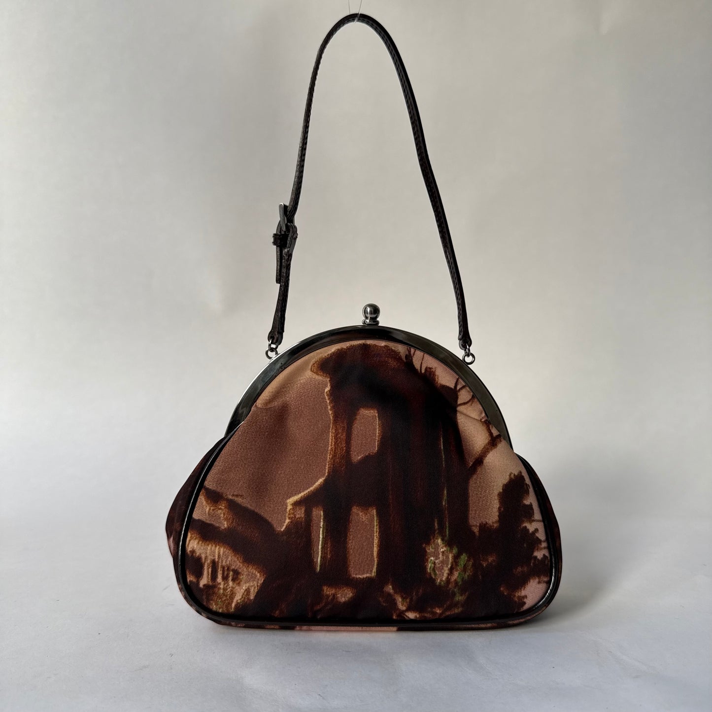 Prada Brown Multicolor Satin Mini Clutch Bag