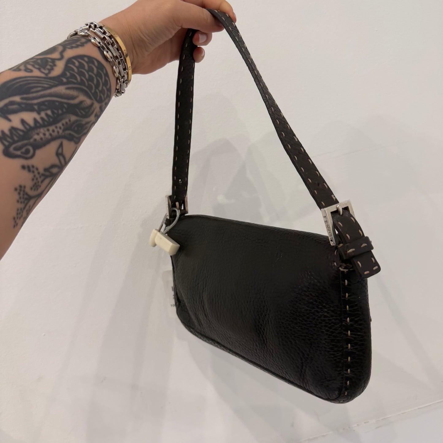 Fendi Brown Leather Selleria Baguette Shoulder Bag