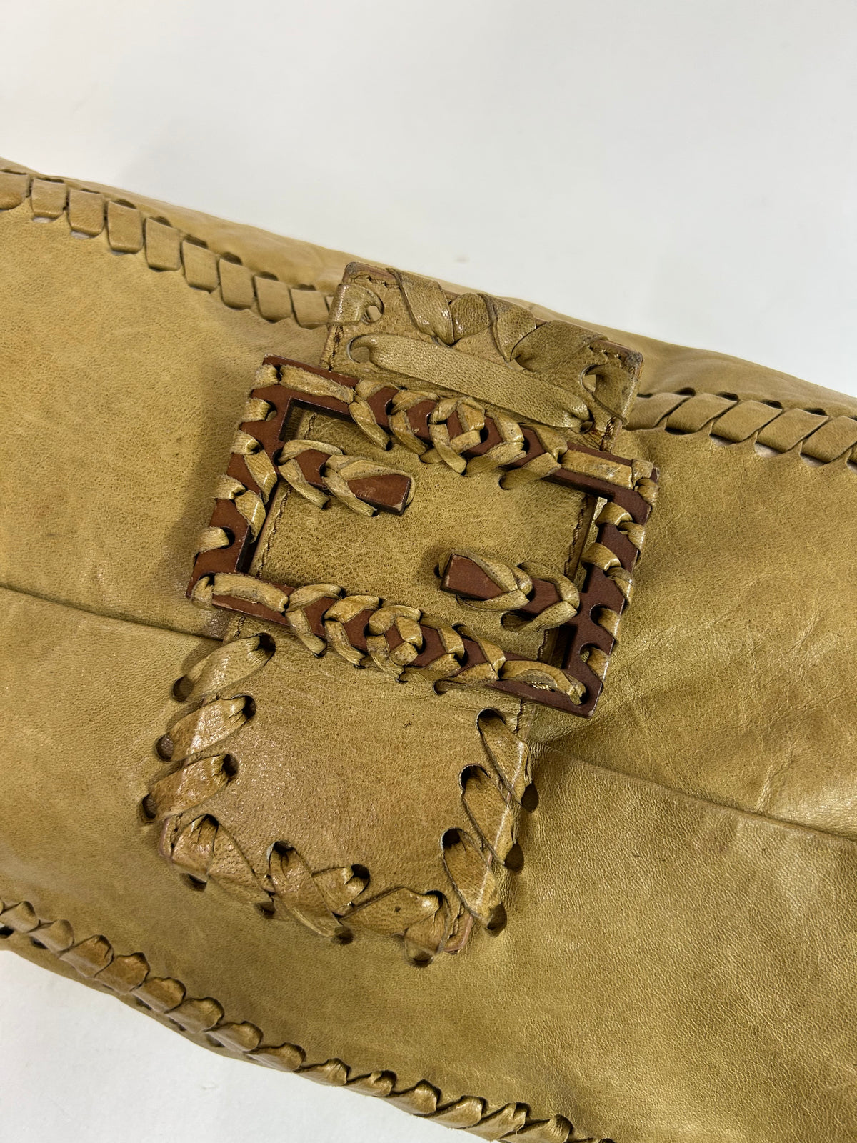 Fendi Beige Leather Stitch Jumbo Baguette