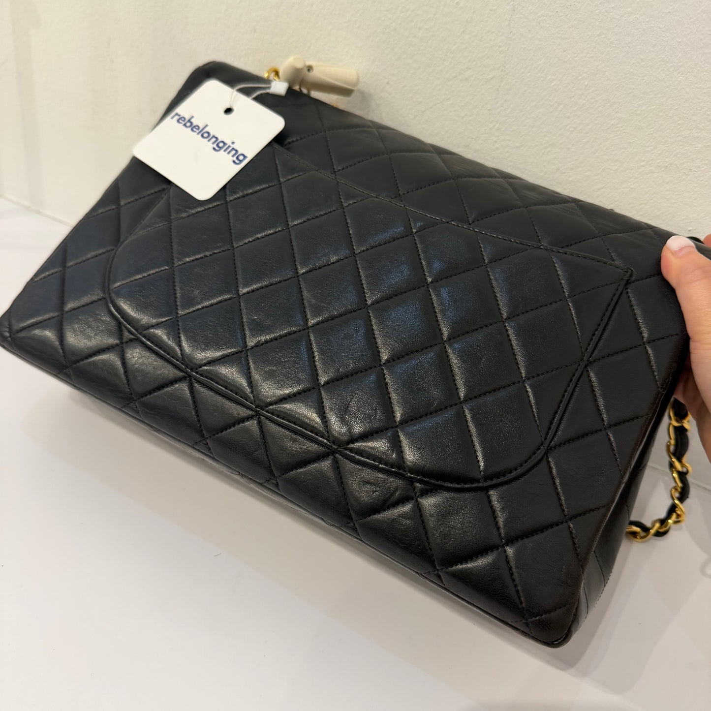 Chanel 24KGP Black Lambskin Leather Matelasse Jumbo Bag