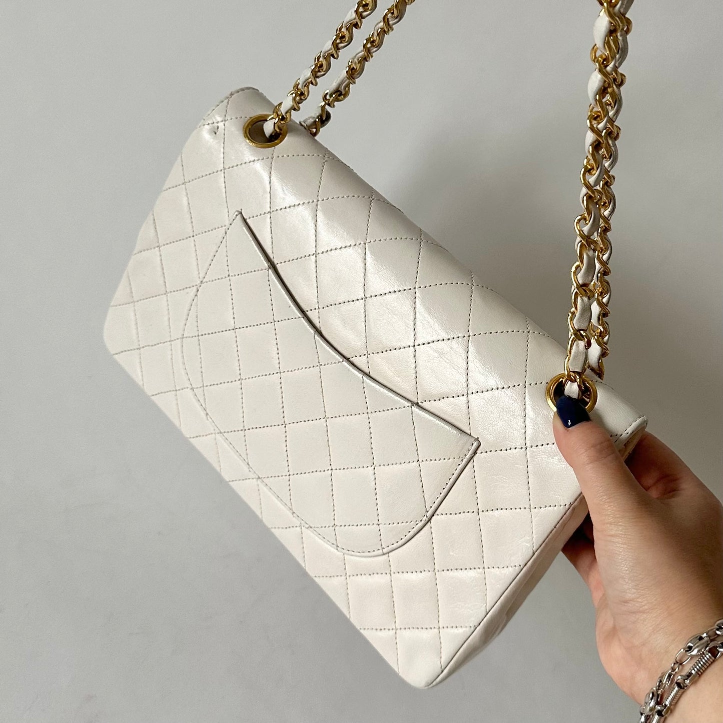 Chanel Vintage White Classic Double Flap 24K GPHW