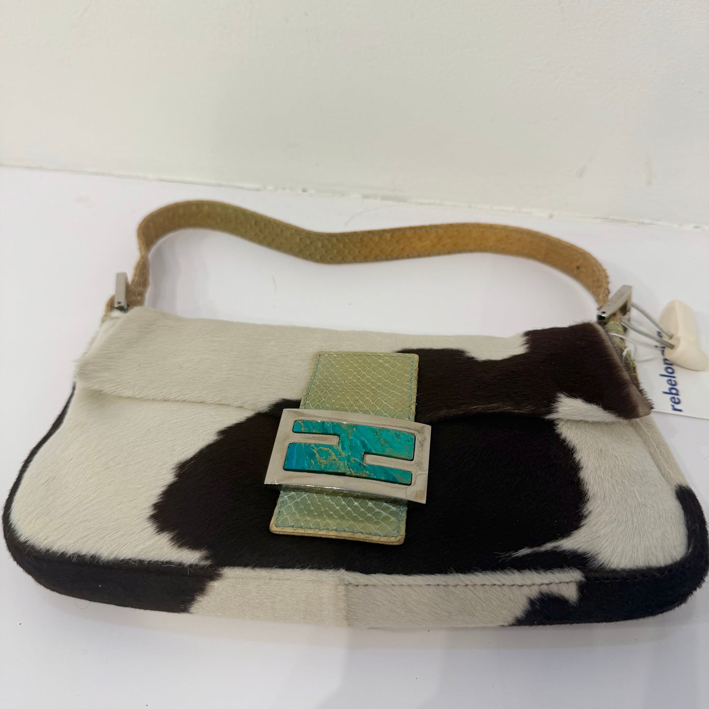Fendi Multicolored Pony Hair & Python Baguette Shoulder Bag