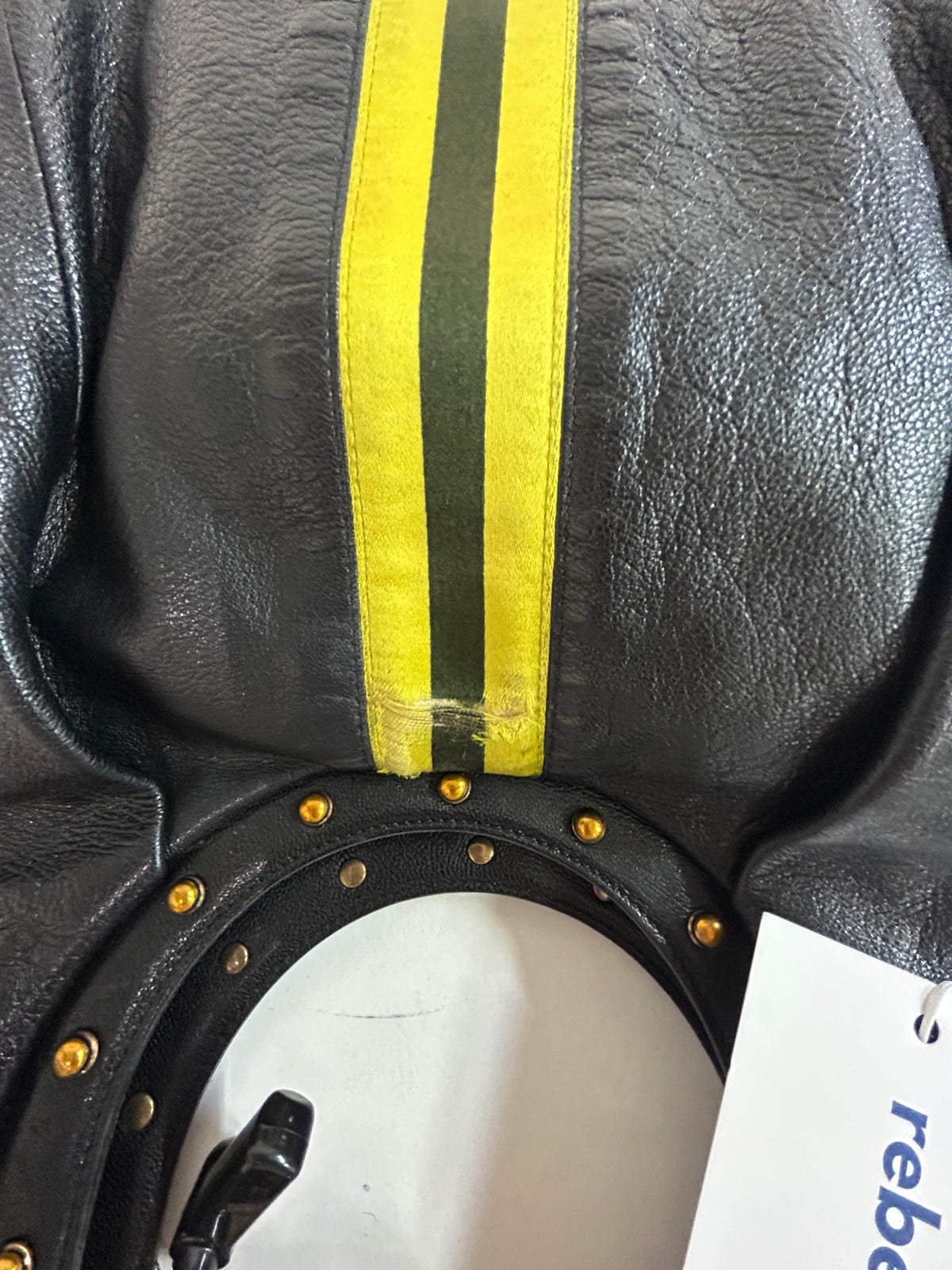 Gucci Black Yellow Striped Bamboo Handle Bag