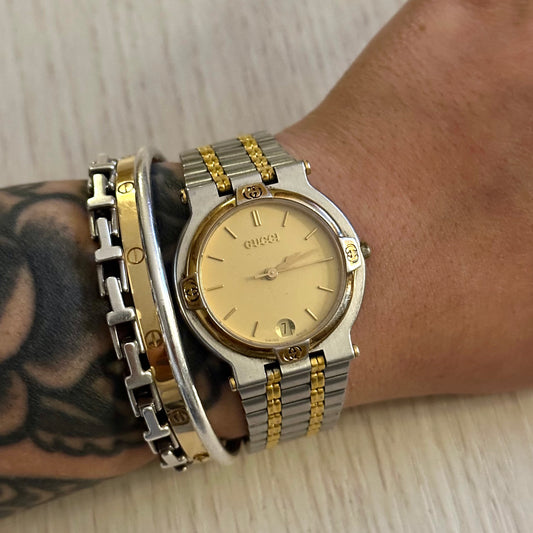 Gucci 32mm Two-Tone Gold Dial Date Watch