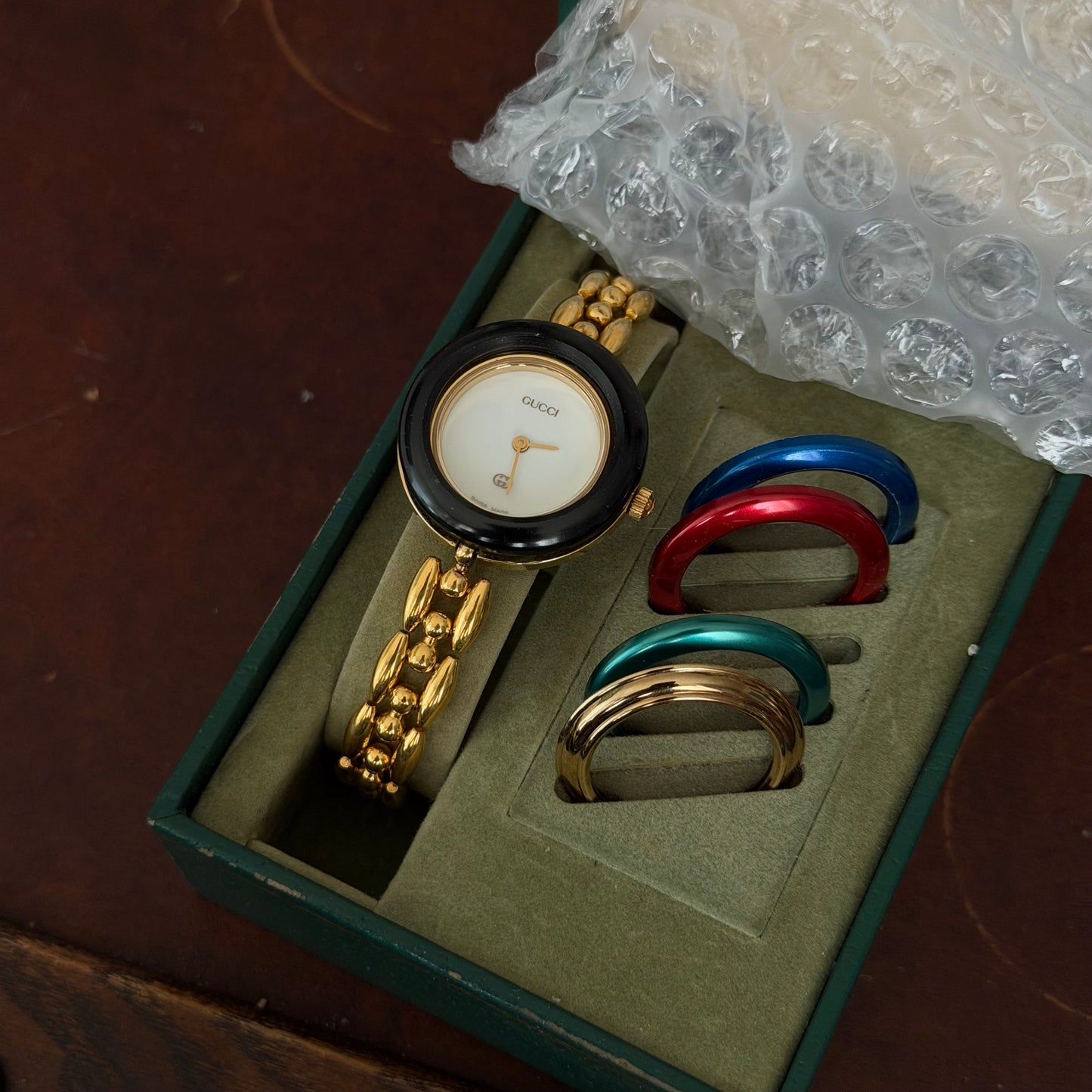 Gucci Gold Rice Link White Dial Bezel Watch w/ 5 Bezels