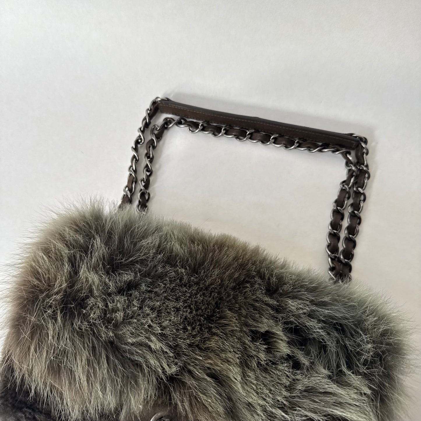 Chanel 2013 Green Ombre Fur Single Large Flap