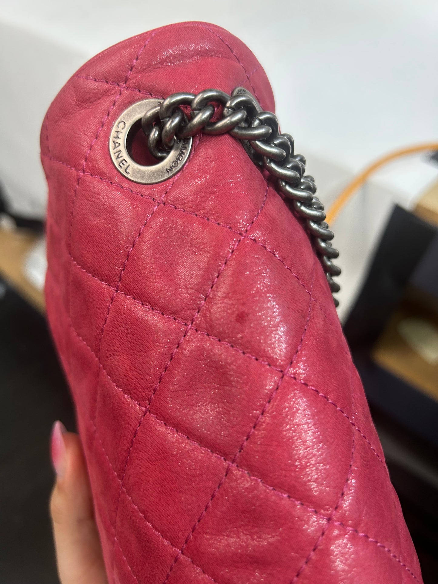 Chanel Fuschia Pink Iridescent Calfskin Leather Shiva Flap Bag