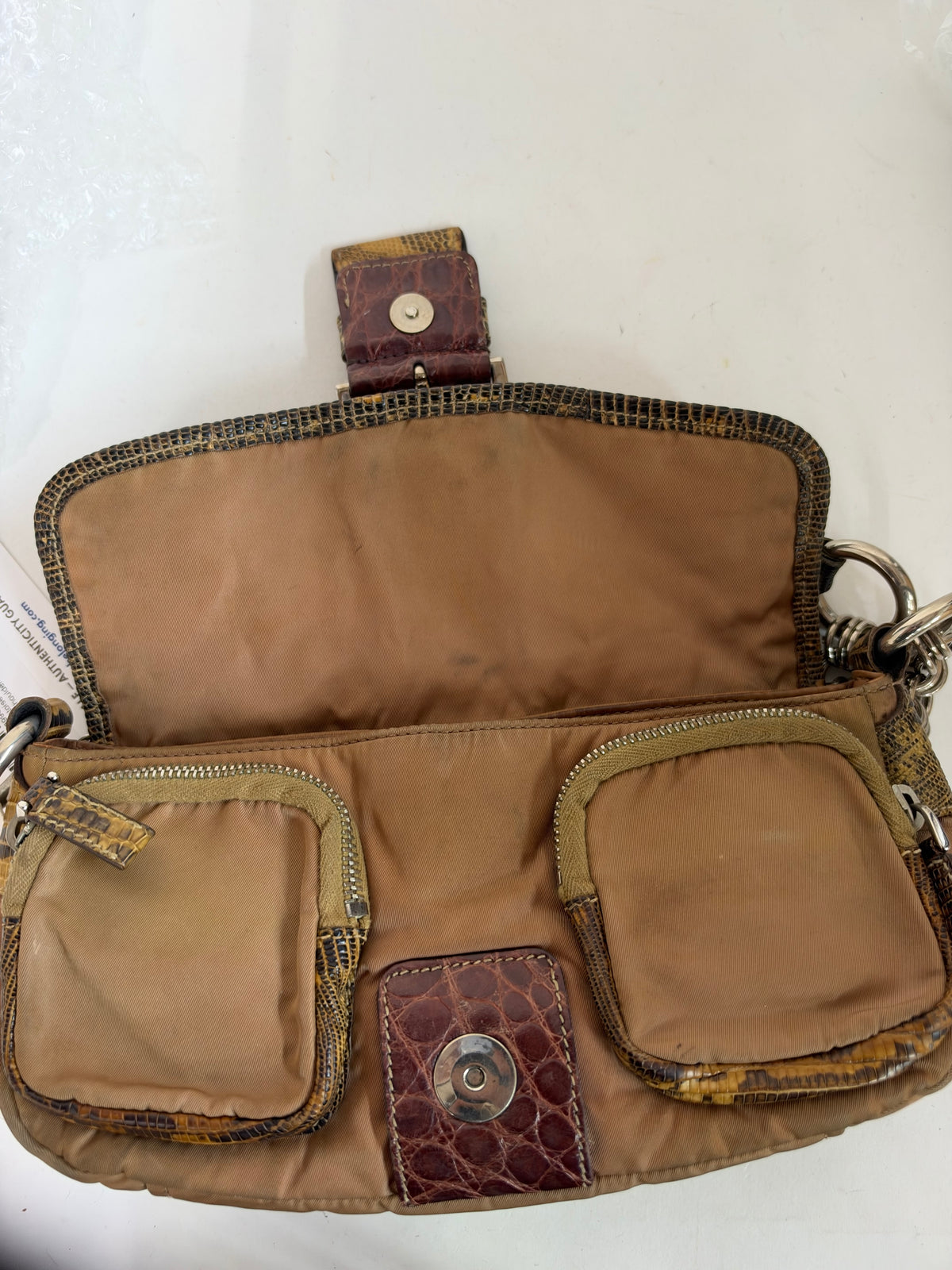 Prada Brown Tortoise & Nylon Double Pocket Shoulder Bag