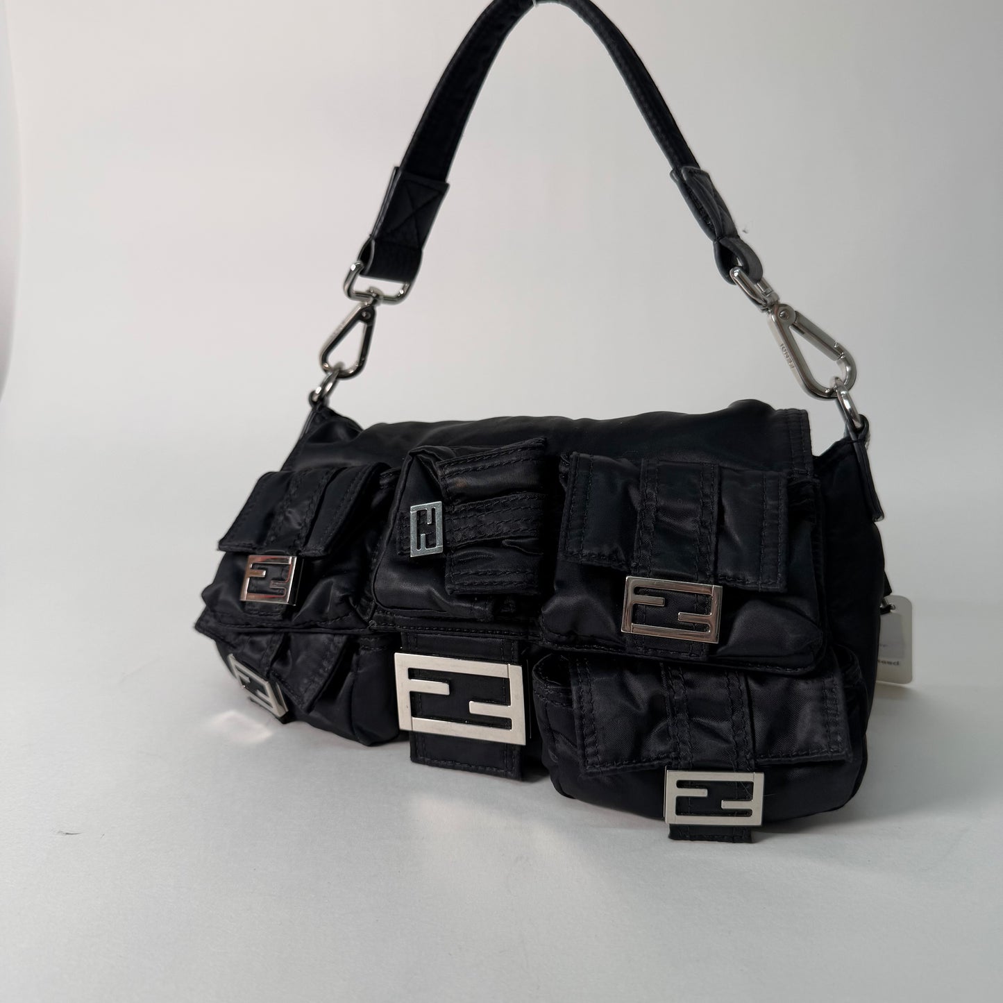 Fendi AW22 Multi Pocket Black Nylon Baguette