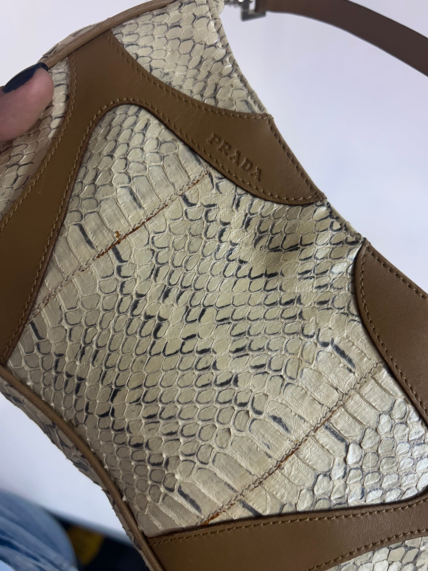 RARE Prada Sport Beige & Brown Metallic Python Leather Small  Shoulder Bag
