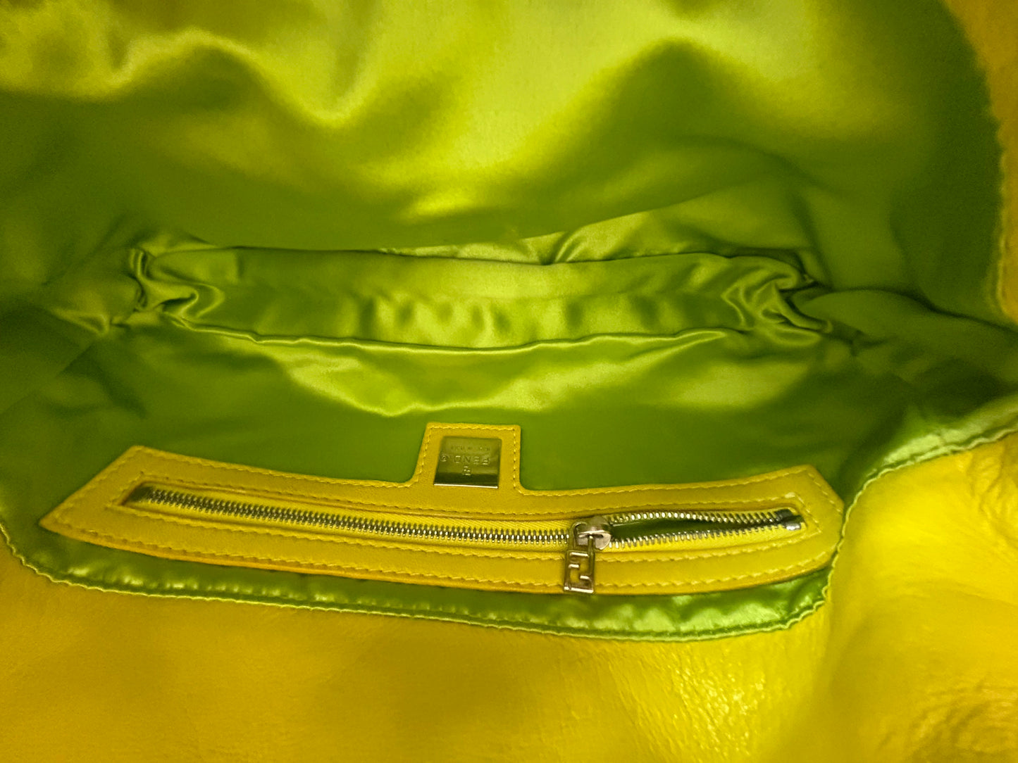 Fendi Yellow & Green Leather Baguette Shoulder Bag