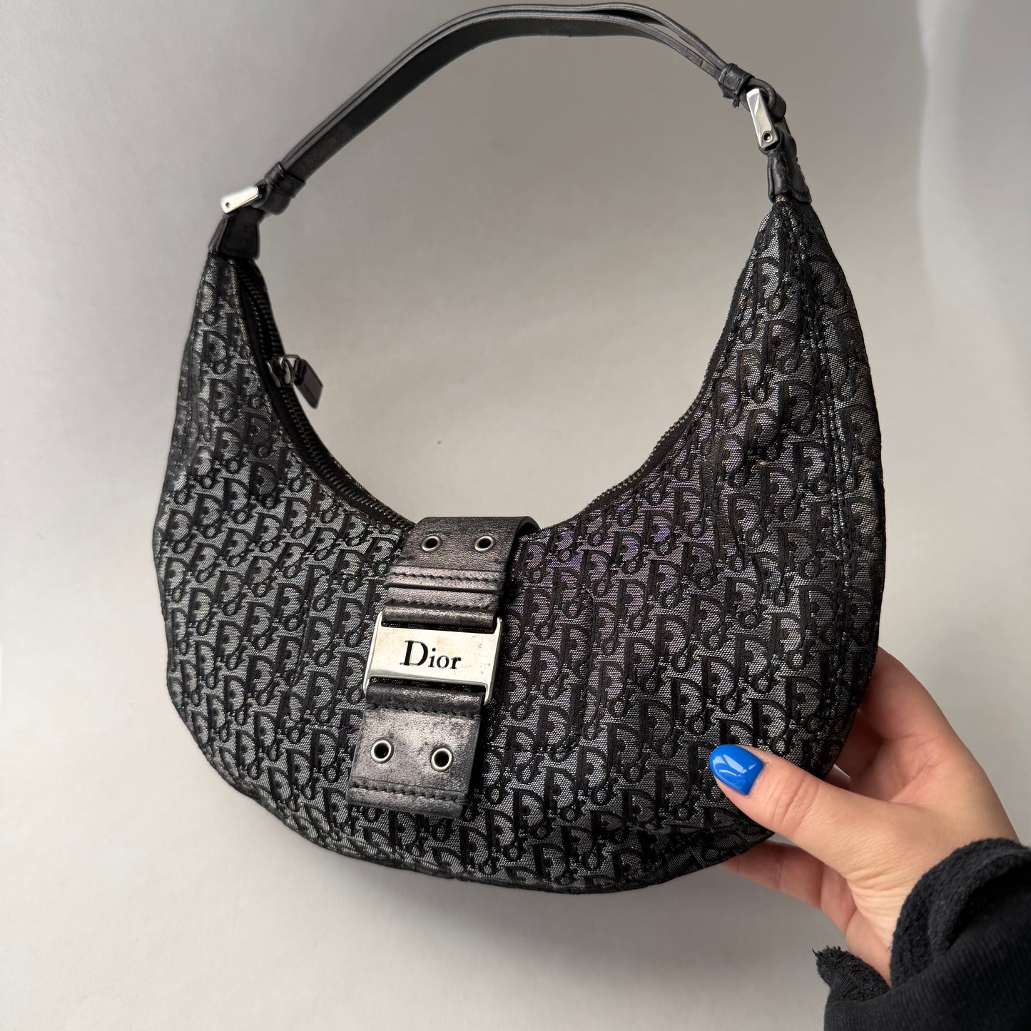 Christian Dior Black Trotter Canvas Street Chic Small Croissant Hobo Bag