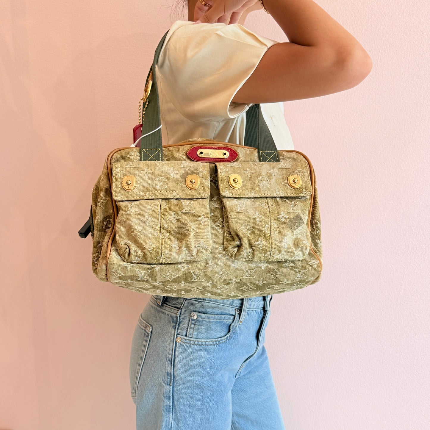 RARE Louis Vuitton X Murakami Green Denim Monogram Jasmine Shoulder Bag
