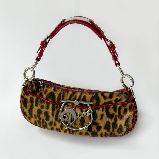 Christian Dior Cheetah PonyHair Diva Logo Plate Shoulder Bag