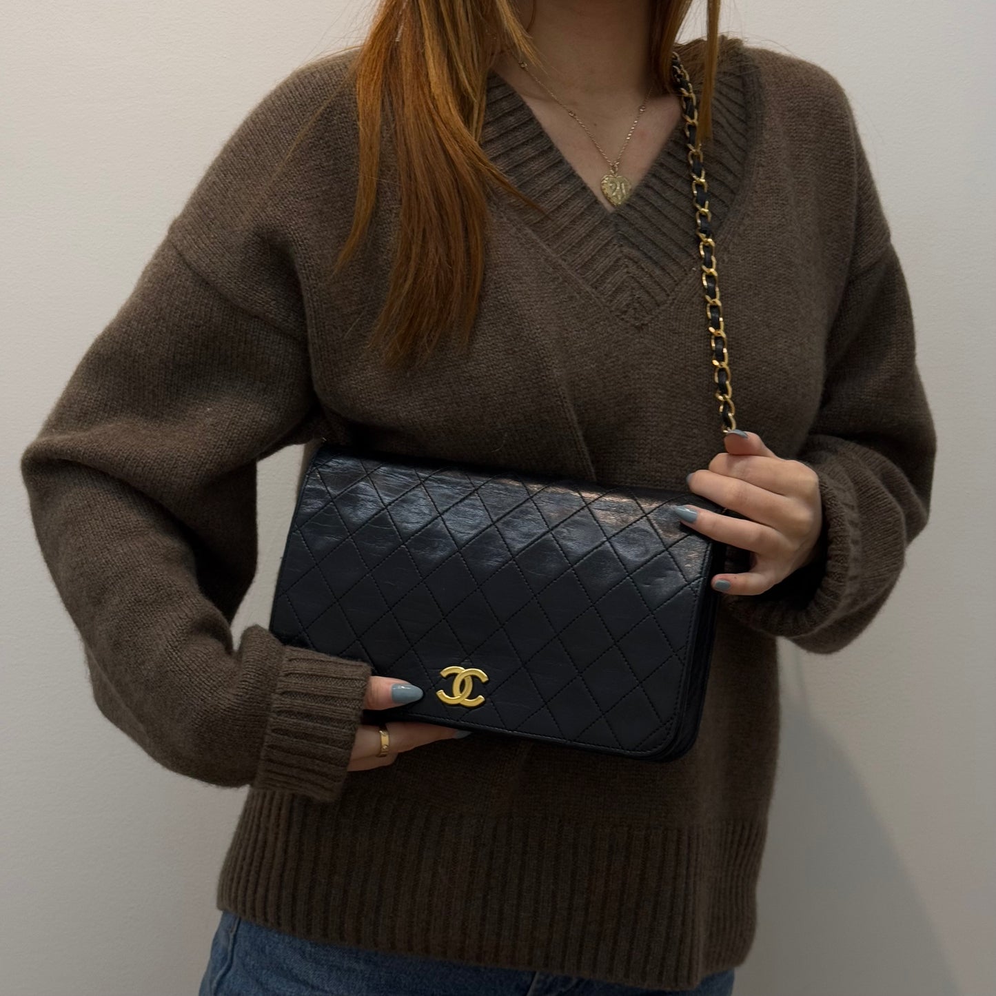 Chanel Vintage Black Lambskin Quilted Square Full Flap 24K GPHW