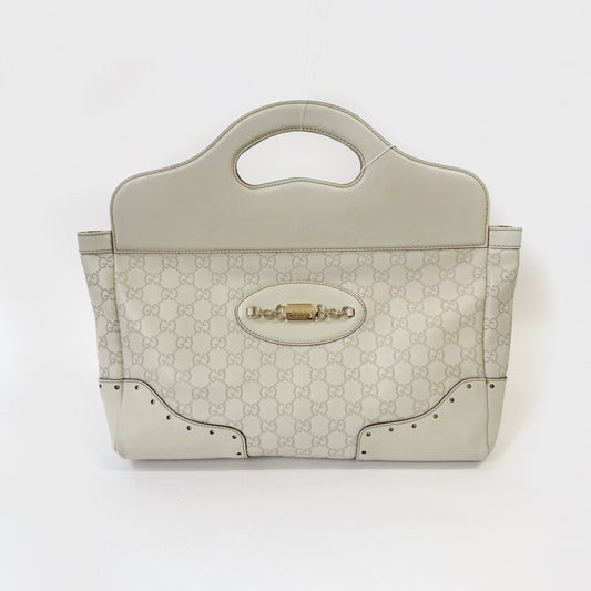 Gucci White Leather Monogram Guccissima Hobo Top Handle Bag