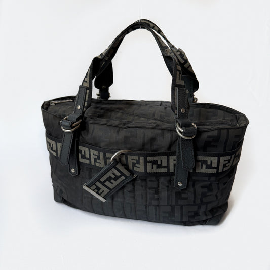 Fendi Black Leather Zucca Shoulder Bag