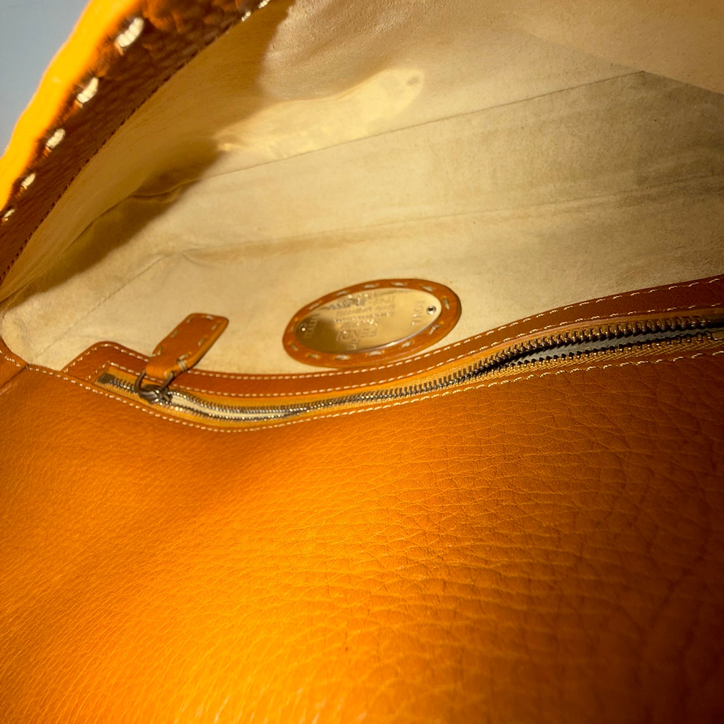 Fendi Brown Selleria Sterling Silver Hardware Baguette Bag