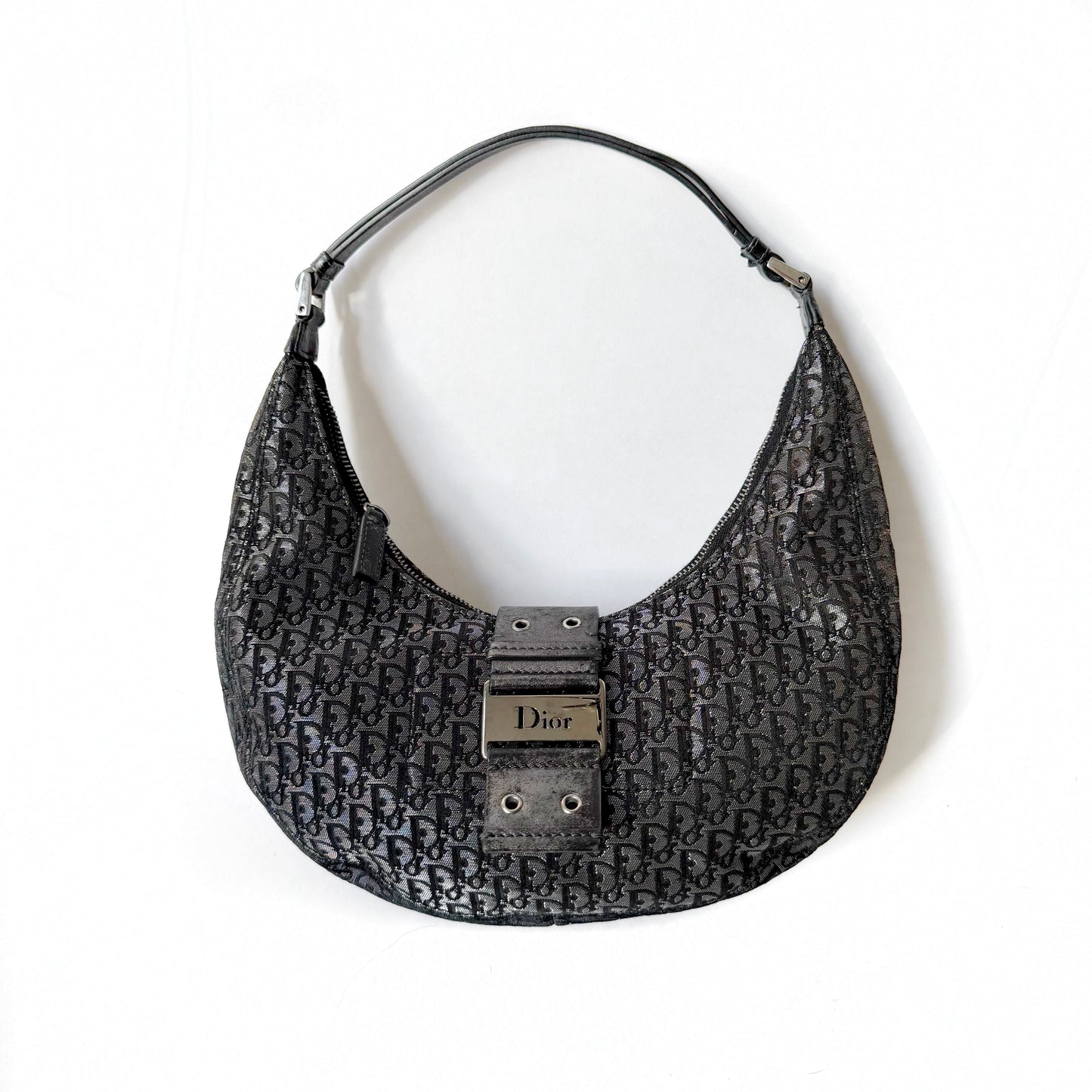 Christian Dior Black Trotter Canvas Street Chic Small Croissant Hobo Bag