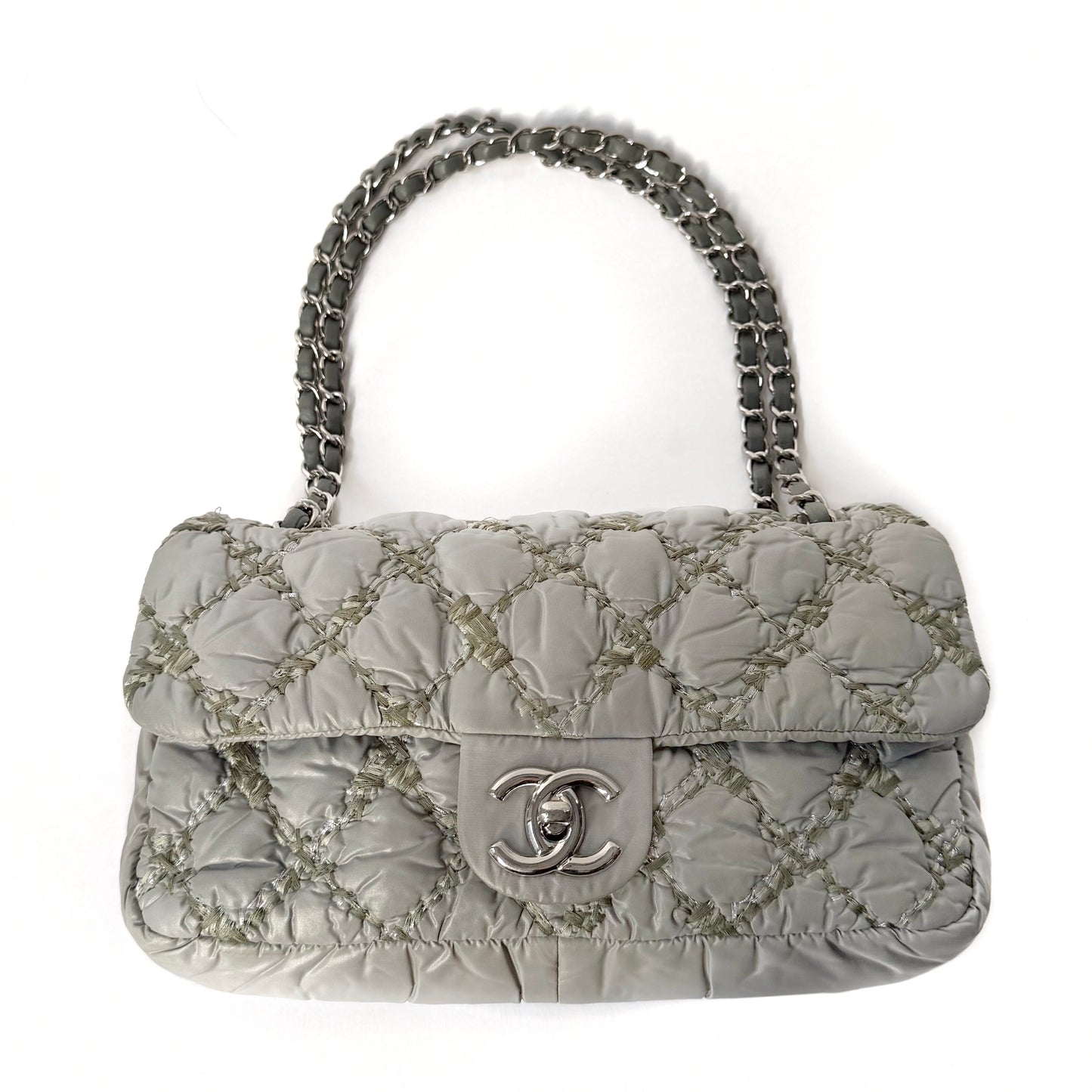 Chanel Gray Nylon Wild Stitch Quilted Flap Shoulder Bag