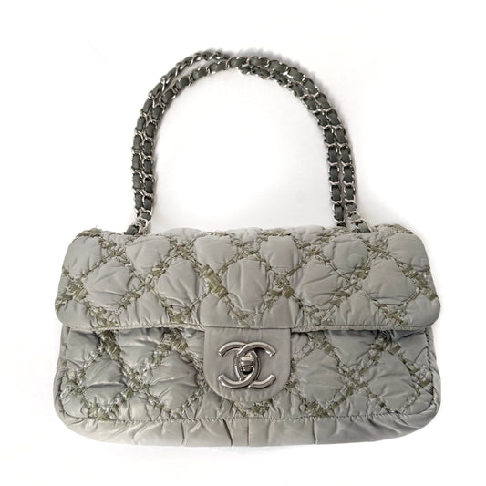 Chanel Gray Nylon Wild Stitch Quilted Flap Shoulder Bag
