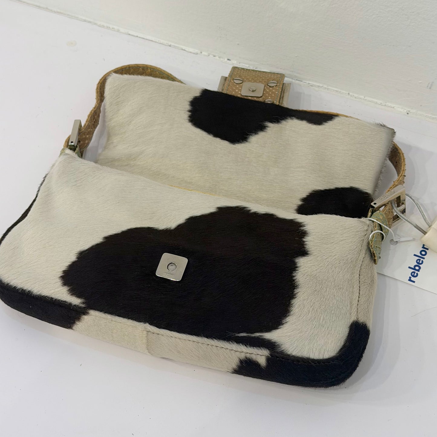 Fendi Multicolored Pony Hair & Python Baguette Shoulder Bag