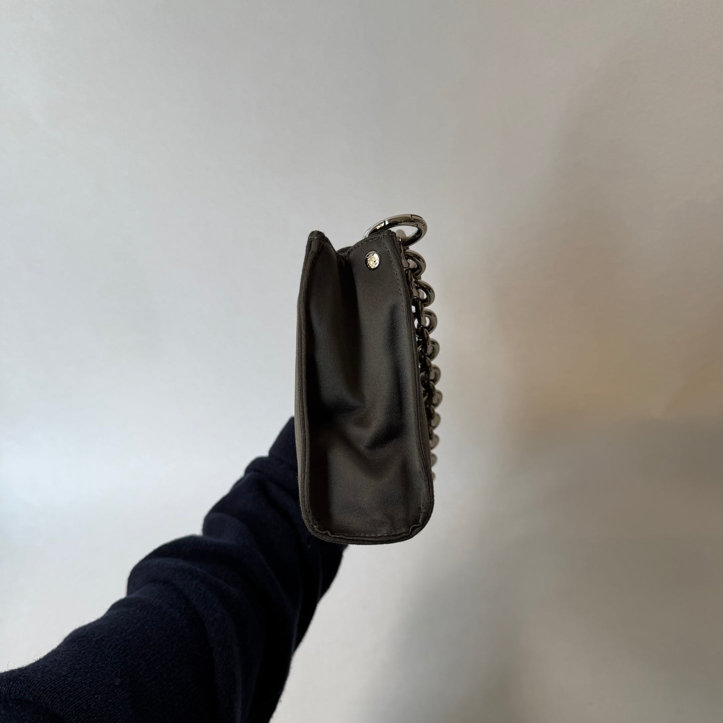 Prada Gray Satin Clutch w/ Chunky Chain Strap