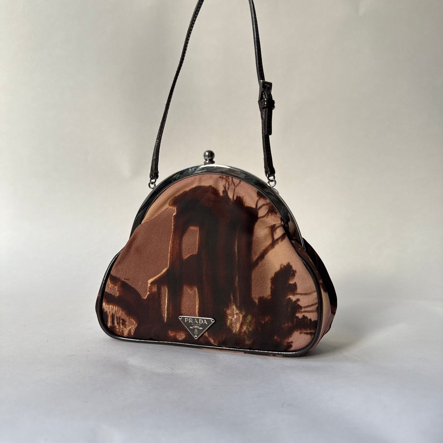 Prada Brown Multicolor Satin Mini Clutch Bag