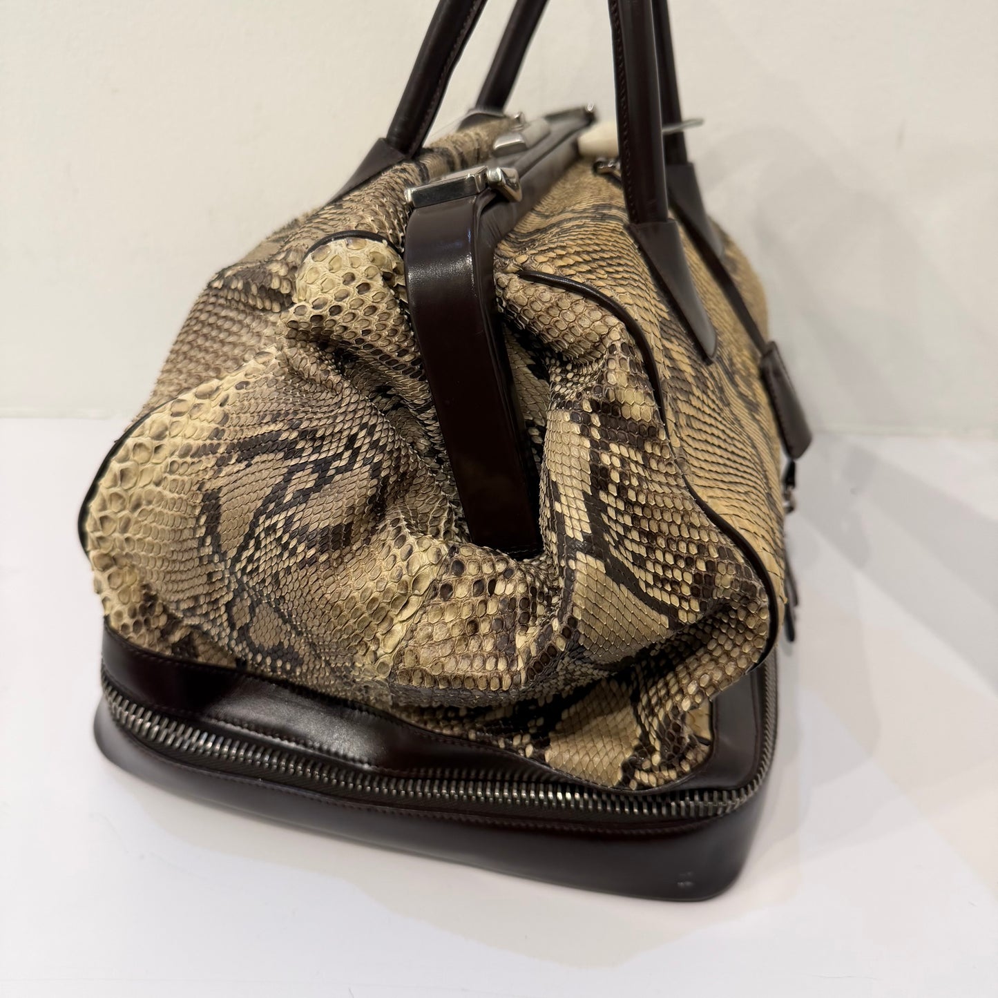 Prada Brown Multicolored Lambskin & Python Leather Doctor Top Handle Bag