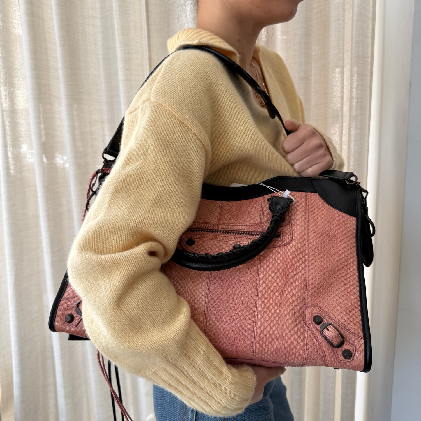 RARE Balenciaga Python Salmon Pink & Black City Bag