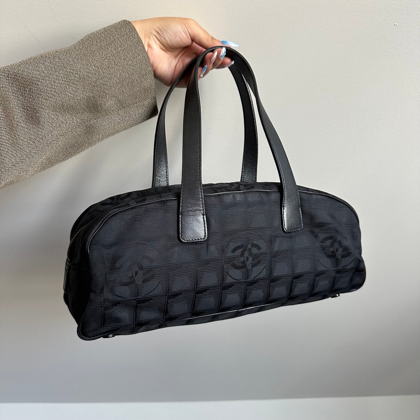 Chanel Black Nylon Travel East West Line Tote
