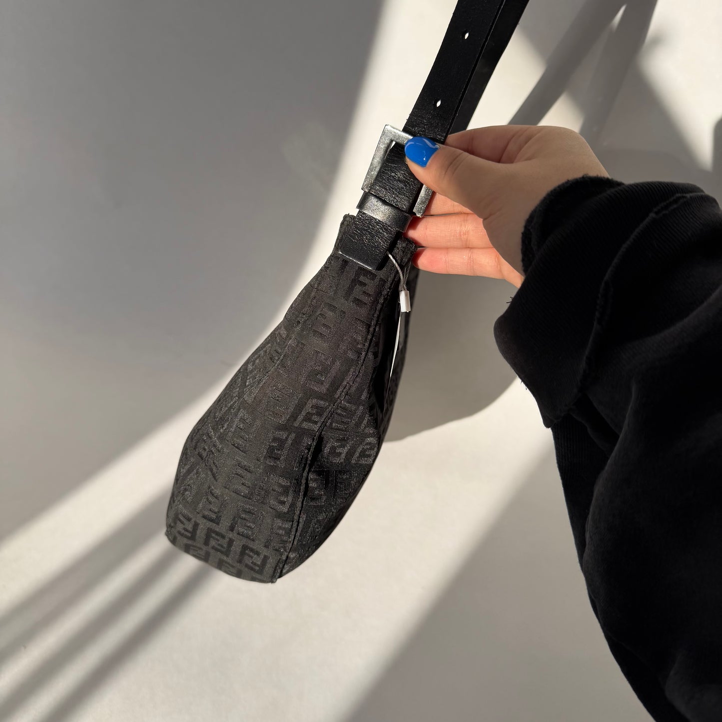 Fendi Black Zucchino Canvas Moon Hobo Bag
