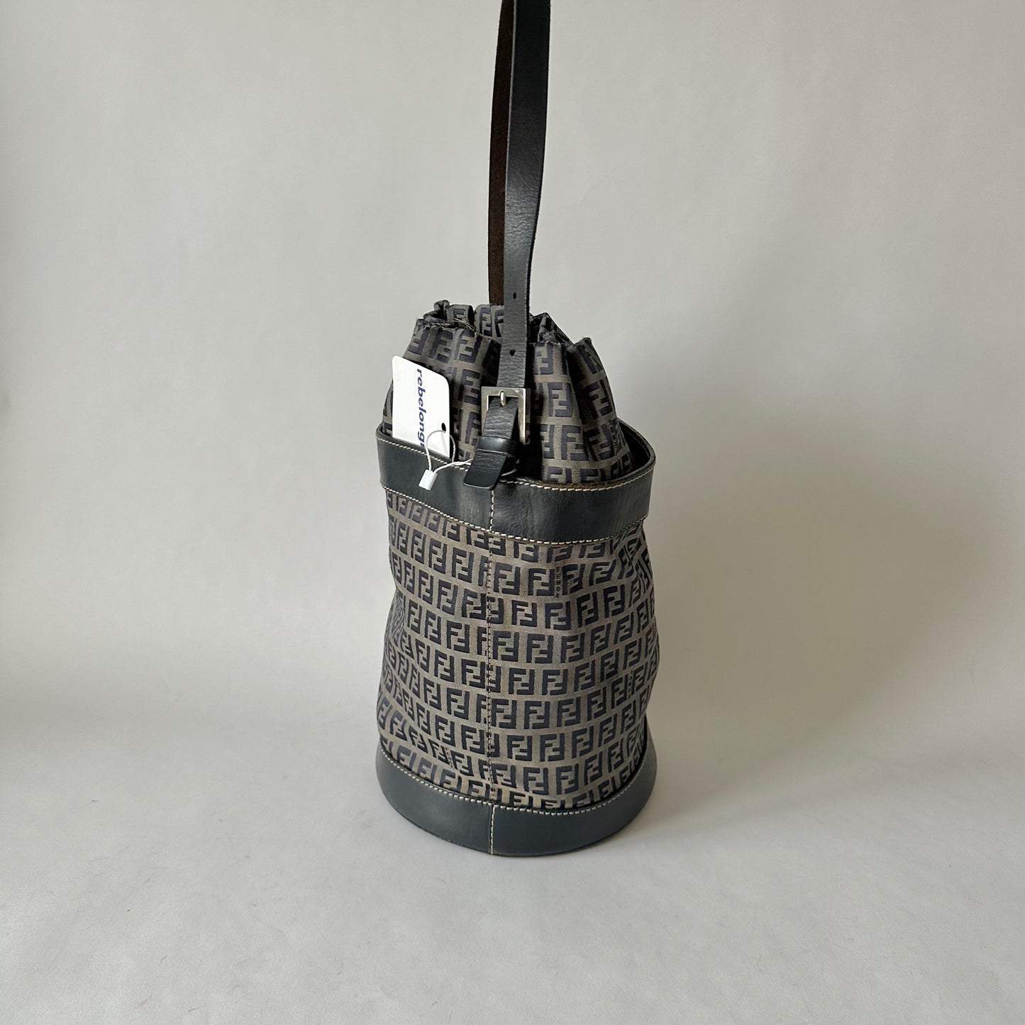 Fendi Navy Zucchino Drawstring Bucket Bag
