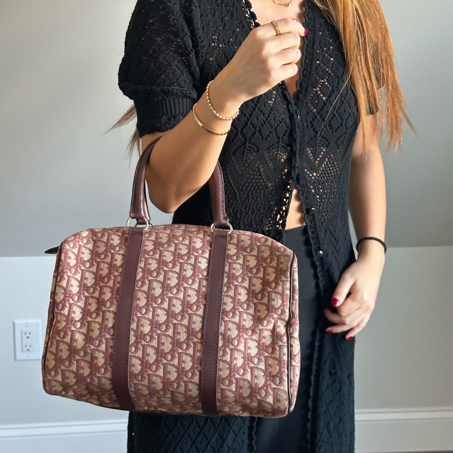 Christian Dior Maroon Red Trotter Boston Bag