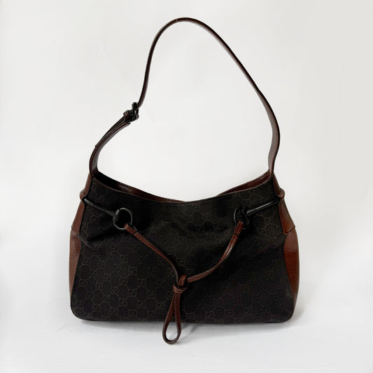 Gucci Brown Monogram Canvas Horsebit Shoulder Bag