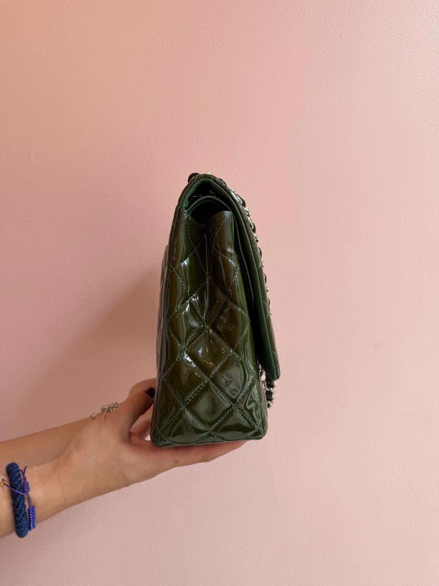Chanel Green Patent Leather Maxi Classic Double Flap Bag