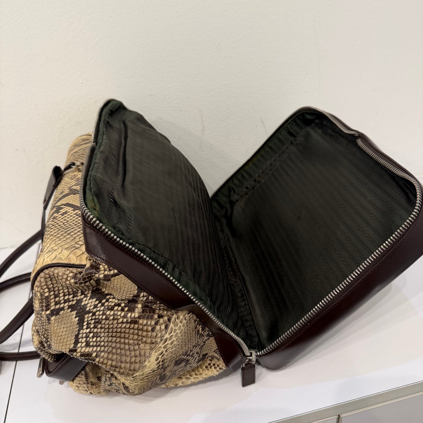 Prada Brown Multicolored Lambskin & Python Leather Doctor Top Handle Bag
