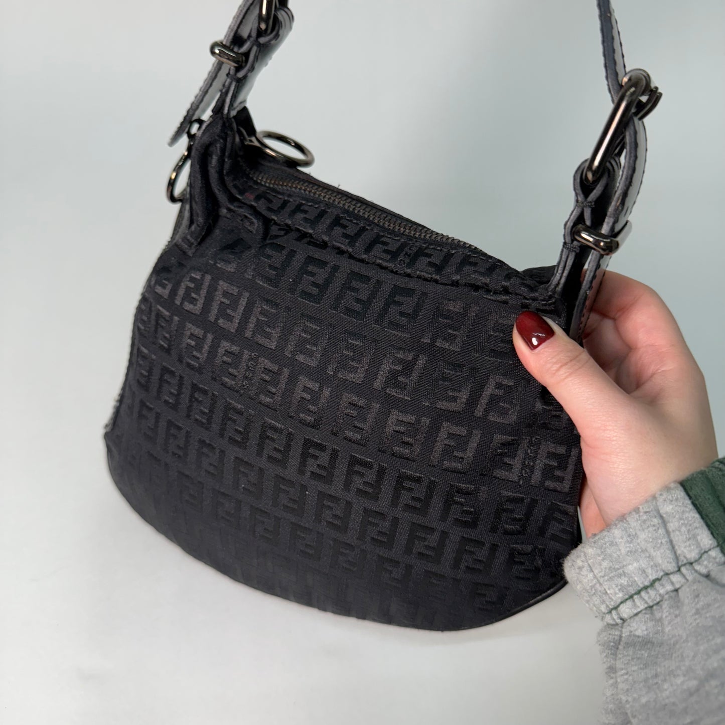 Fendi Black Zucchino Nylon Oyster Bag