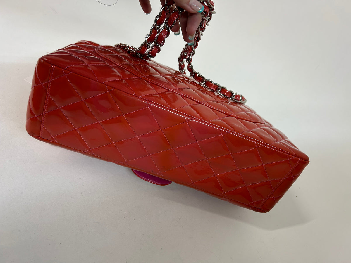Chanel Red Patent Leather Quilted Matelasse Double Flap Shoulder Bag